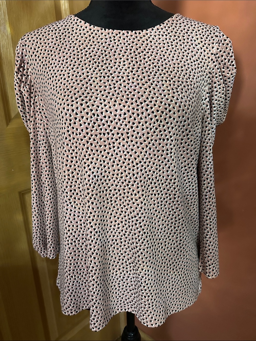 Adrianna Papell Pink Long Sleeve Heart-Print Blouse